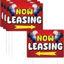 Ripeng 3 Pcs Leasing Double Sided Yard Signs with Arrow 16 x 12 Inch Yard Signs with Stakes for Outdoor Office Retail Store Restaurant Bar Hotel (Now Leasing)