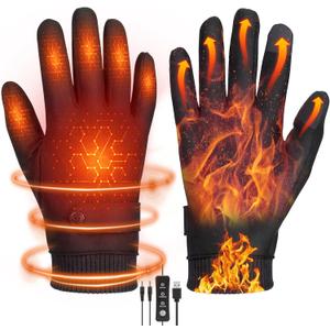 Anpress USB Heated Gloves for Men Women Full Finger Hand Warmers Heated Gloves Electric Heating Mittens Waterproof Windproof Thermal Warm Winter Gifts for Cycling Driving Skiing, 3 Levels Temperature