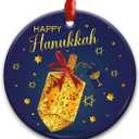 CHOANG Happy Hanukkah Ornament 2025 - Ceramic Jewish Holiday Keepsake for Men Women, Hanukkah Decorations for Home, Christmas Tree Hanging Gift, Jewish Chanukkah Decor