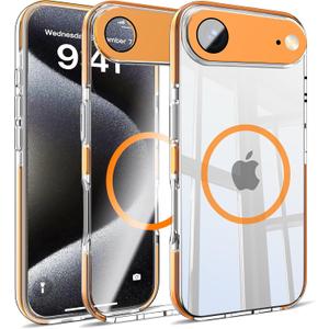 Misscase for iPhone 17 Air Magnetic Case,[Military Drop Protection] Clear Hard Plastics Cover, Camera Lens Protector,Compatible with MagSafe,Anti Yellowing Full Protection Cases-Orange