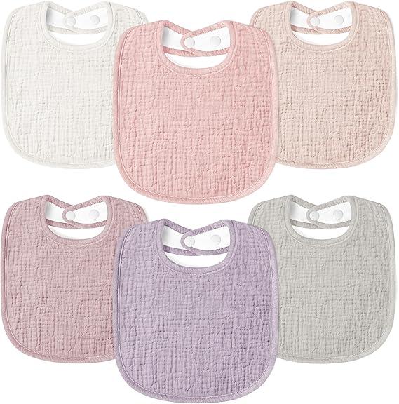 Susurration Muslin Baby Bibs 5 Pack Bandana Drool Bibs,Soft Square Adjustable Baby Drooling Bibs for Unisex Girls & Boys(Pink)