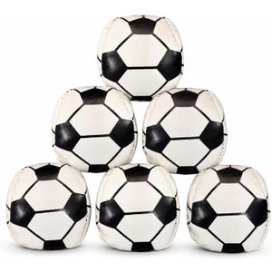6 PCS Retro Soccer Style Footbag Set, Small Weighted Kicking Footbags for Classic Outdoor Play, Soft PU Leather Footbag Balls for Friends, Beginners, Teens & Adults, Group Games & Party Favors
