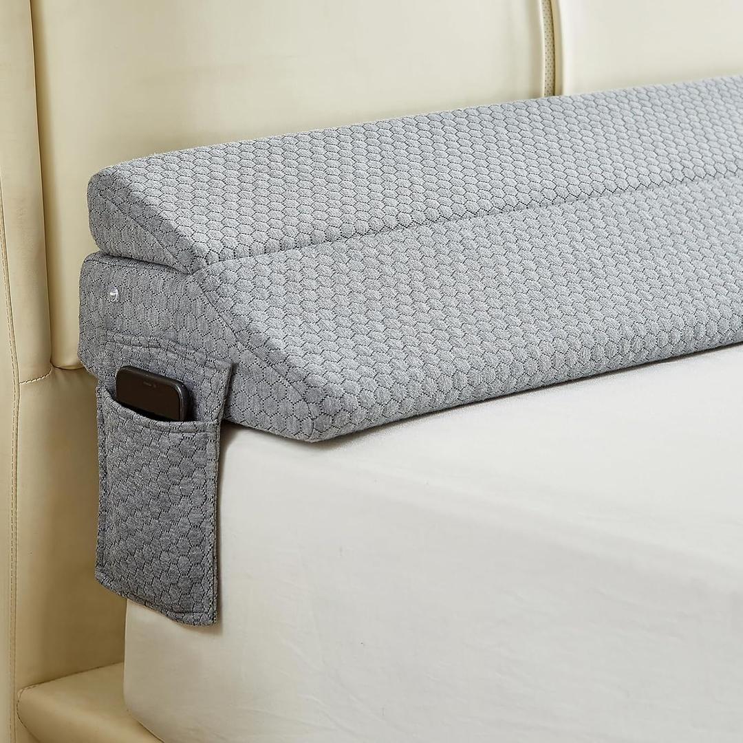 Queen Size Bed Wedge Pillow for Headboard  Foldable Mattress Gap Filler (0-8"), Adjustable Triangle Bolster, Stops Pillows from Slipping, with Detachable Pockets, Gray (60"x10"x6") (Queen (60" x 10" x 6" - Foldable))