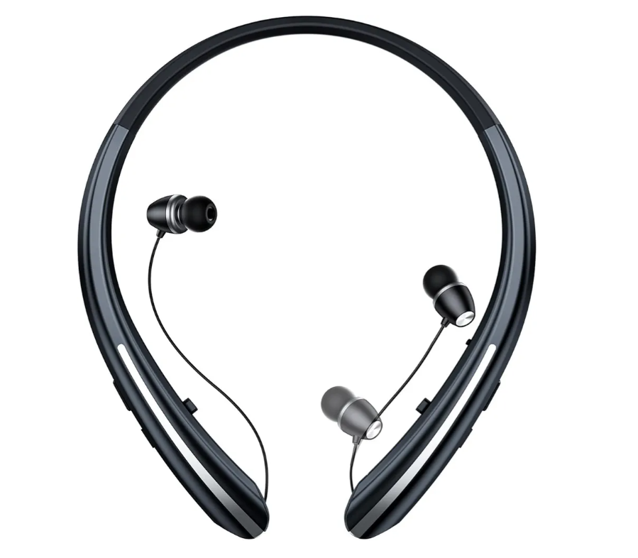 Neckband Bluetooth Headphones, 24H Battery with Auto-Retractable in-Ear Earbuds, HiFi Stereo Sound & Hybrid Active Noise Cancelling for Sports, Gym, Running, Workout, Hands-Free Calling