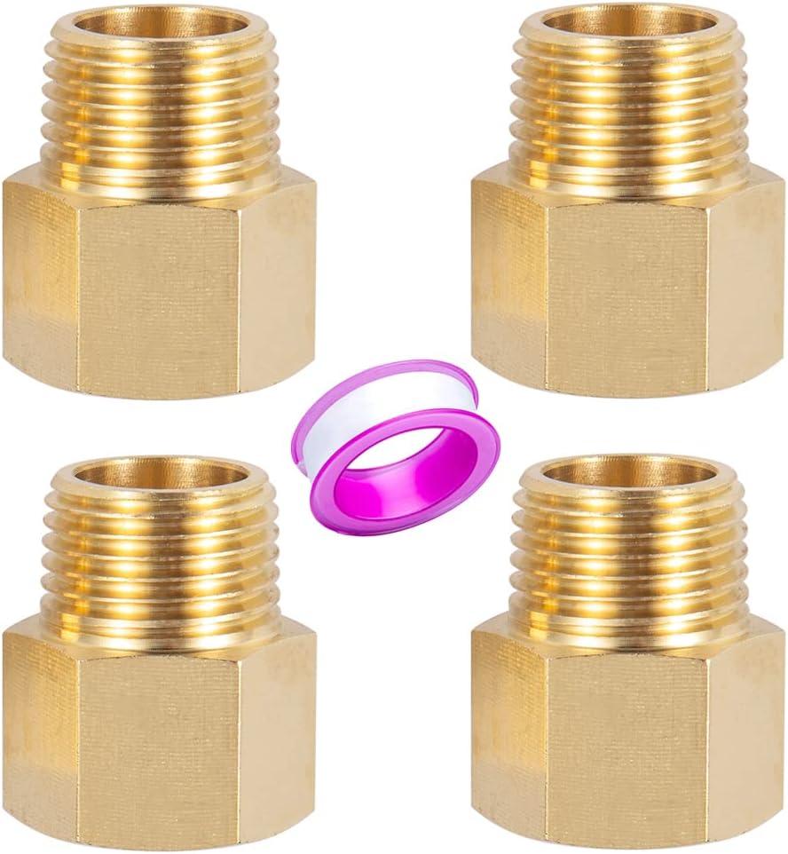 Brass Pipe Fitting Reducer Adapter1/2" NPT Female X 1/2" NPT Male Extension Connector 4-Pack
