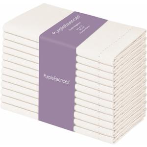 PurpleEssences Set of 12 Hemstitch Cloth Dinner Napkins 100% Cotton - Soft Durable Washable - Ideal for Wedding Spring Easter Summer - Perfect Everyday Use Table Linen 18x18 - Cream