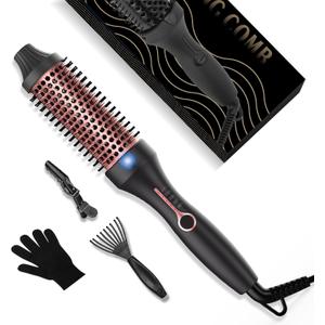 Thermal Brush, 1.5 Inch Heated Round Brush Double Voltage 100-240V,Heated Curling Iron with 5 Temps Setting 266-410F, Ceramic Tourmaline Ionic Hair Curlers,Curling Iron for Short Hair
