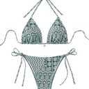 WDIRARA Women's 2 Piece Floral Print Swimsuits Geometric Halter String Triangle Bikini Set Beach Bathing Suit, XS