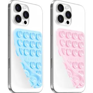 AZXYI Double-Sided Silicone Suction Phone Case Mount, Durable, Hands-Free Non Slip Accessories, Enhanced Suction Cup Power and Thickened Grip for Selfies and Videos,2.36"x3.66" (LBL&LPK)