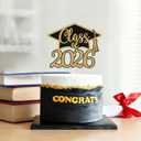 Class of 2026 Cake Topper, Congrats Grad Cake Decor, Congratulations 2026 Senior High School College Graduation Party Decorations Black and Gold Glitter