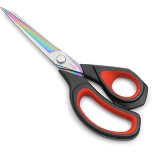 LIVINGO Premium Tailor Scissors Heavy Duty Multi-Purpose Titanium Coating Forged Stainless Steel Sewing Fabric Leather Dressmaking Comfort Grip Shears Professional Crafting (9.5 INCH) (Black/Red)