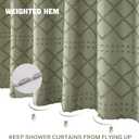 Siiluminisoy Extra Long Sage Green Boho Shower Curtain Woven Fabric Cute Shower Curtain, 72 x 78 Tufted Chevron Textured Striped Modern Farmhouse Minimalist Cloth Shower Curtains for Bathroom
