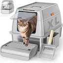 Stainless Steel Cat Litter Box with Lid, XL Extra Large Litter Box for Big Cats, Enclosed Removable Metal Litter Boxs with High Sided Enclosure & Scoop, Anti-Leakage, Non-Sticky, Easy Cleaning(Grey)