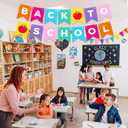 Yinder Back to School Decorations, 8-piece First Day of School Cardstock Banner Garland Kit with Letter Banner, Pennant Flags and Paper Dot Garlands for Classroom Door Bulletin Board Party