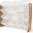 Humble Crew Toy Storage Organizer with 16 Removable Storage Bins for Kids Playroom, 4-Tier Toddler Toy Organization and Storage, Natural Wood/White, Universal