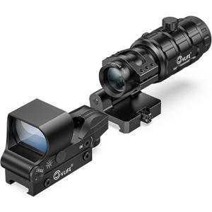 CVLIFE EagleFeather Multiple Reticle Red/Green Dot and Magnifier Combo, 40mm Large Lens Red/Green Dot with 3X Magnifier, Absolute Co-Witness, Open Reflex Optics Sight with Flip-to-Side