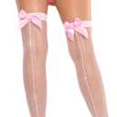 Fishnet Thigh High Stockings with Bows and Rhinestone Backseam (Pink)