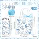Remerry 12 Set Ocean Seashell Party Favors Ocean Theme Gift Bags Beach Party Decor Blue Bow Coastal Cups with Lid and Straw 13.5 oz Acrylic Keychains for Birthday Guest