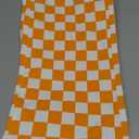 Women Checkered Cropped Jeans Straight Leg Stretchy Denim Pants with Pockets (X-Large, Orange White)