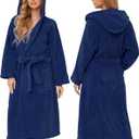 PJGGZ Hooded Bathrobes for Women, Soft Long Towel Robes for Women - Quick Dry yet Warm (Large-X-Large, Navy Blue)