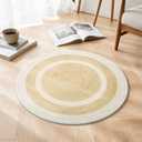 Asrug Faux Jute Round Rug Area Rug Washable Non-Slip Circle Rug Soft Plush Touch Circle Rugs Round for Kitchen Bathroom Living Bedroom Nursery, Carpet Low Pile 2ft /24 inch/61 cm Beige/Brown