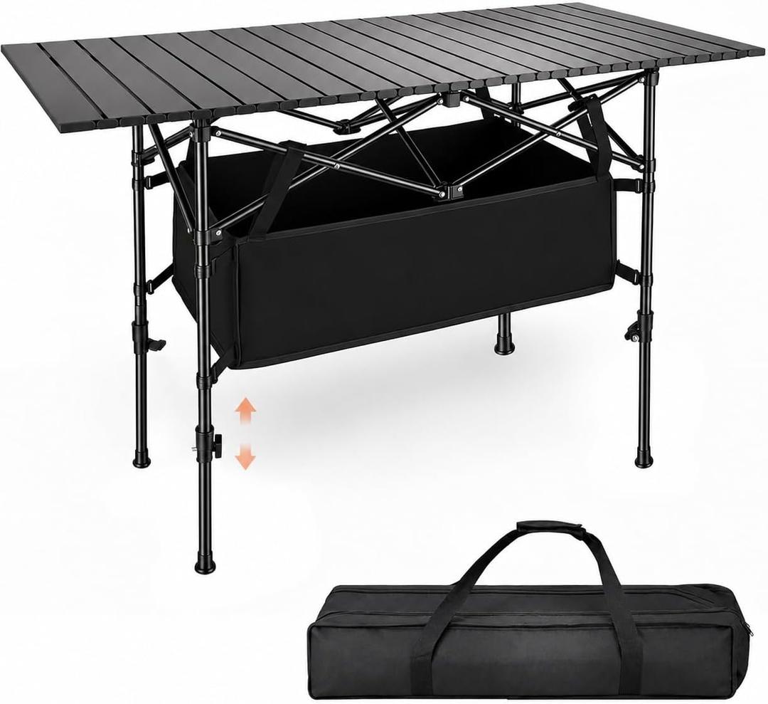 Moosinily Camping Table 4Ft Lightweight Metal Folding Picnic Camp Table Adjustable Height Portable Roll-Up for Outdoor, Camp, Beach, BBQ, Patio with Carrying Bag 47.2''x21.6''x 28''