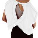 Open Back Tops for Women Oversized Short Sleeve Workout T Shirts Backless Y2k Athletic Crop Running Tees (Small)