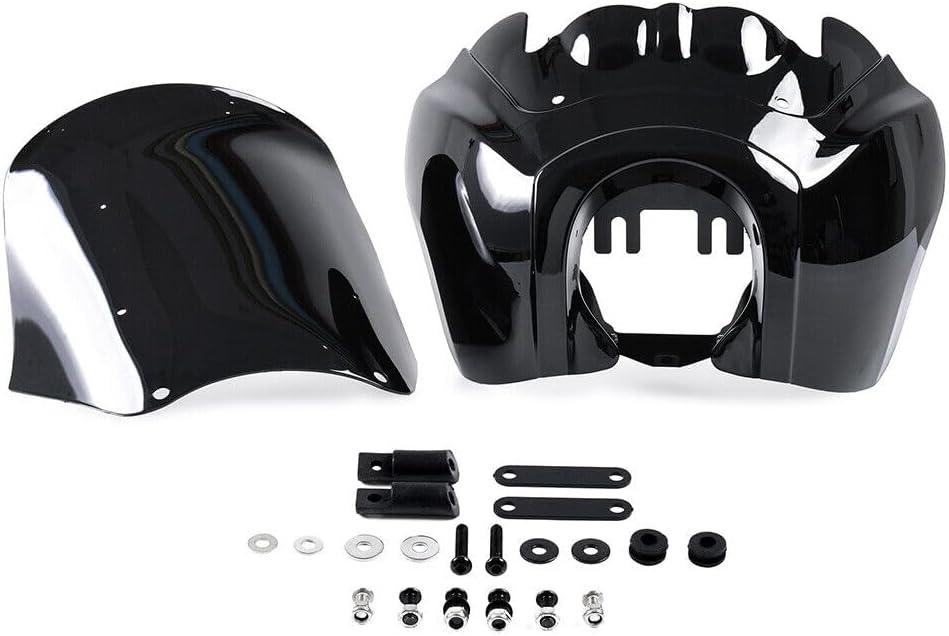 Headlight Fairing Cover with 15'' Gloss Black Windshield Fits For Harley Dyna, Super Glide T-Sport FXDXT, FXR