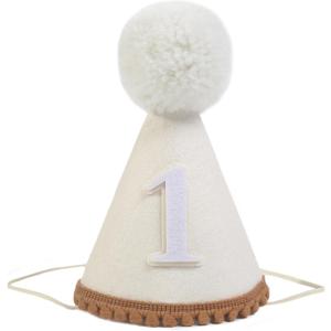 Boho First Birthday Celebration Hat - Natural Conical Cap with Milky White Color - Cake Smash Photo Prop, Best 1st Birthday Accessories