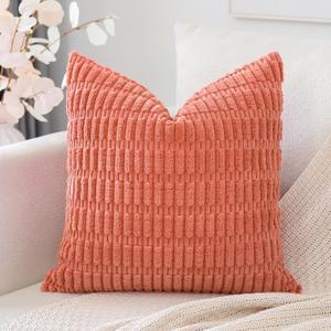 OTOSTAR Corduroy Decorative Throw Pillow Covers 24x24 Inch Super Soft Boho Striped Square Pillow Covers Case Modern Cushion Covers for Sofa Couch Bedroom Car Decor Coral