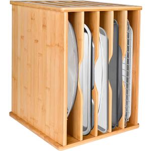 Cookie Sheet Organizer for Cabinet, 6 Tier Sheet Pan Organizer, Baking Sheet Organizers Inside Cabinet, Bamboo Kitchen Organizer for Bakeware and Cutting Board