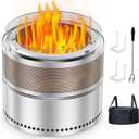20 Inch Smokeless Fire Pits, Portable Firepit Stainless Steel Stove Bonfire, Outdoor Wood Burning Fireplace with Removable Ash Pan & Grill Rack, 360 Ventilation, for Camping, 4-6 People (Silver)