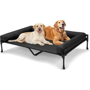 Veehoo Elevated Raised Dog Bed-Cooling Outdoor Dog Cot Bed for Large Sized Dogs Three-Sided Fence Raised Pet Cot with Mesh & No-Slip Feet Dog Hammock Bed with Removable Bolster-47 x 29" Black