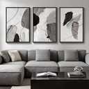 Large Framed Modern Abstract Wall Art for Living Room, 3 Piece Black White Gray Canvas Prints Paintings Artwork for Walls, Minimalist Abstract Pictures for Hallway, Stair, Office Wall Decor 24x36 In (Shades of Grey)