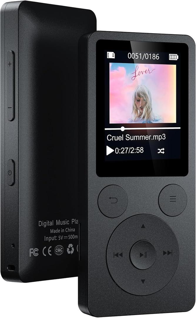64GB MP3 Player with Bluetooth 5.3 Auto Reconnect, MP3 Music Player with Speaker, 1.8" Screen & Physical Buttons, Voice Recorder, FM Radio, 40H Battery Life, No WiFi, Supports 128GB microSD Card