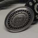 WHIPPY Women Disc Concho Leather Belt Western Cowgirl Wide Belt Vintage Boho Country Oval Waist Belt for Music Festival Dress (Fit Waist Size Up to 40", Black)