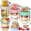 4 Pack Overnight Oats Containers with Lids and Spoons, 20 oz (16+4) Overnight Oats Jars, Glass Mason Jars with Dry and Wet Separation for Oatmeal Salad Yogurt, Dual-Layer Yogurt Containers with Lids