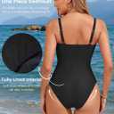 Zando Women V Neck Ruched One Piece Swimsuit Tummy Control Front Cross Wrap Bathing Swim Suit Swimwear (Black, L)