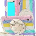 KIQ Case for Samsung Galaxy Tab A7 Lite 8.7'' with Screen Protector Rotating Hand Strap Kickstand Samsung Galaxy Tab A7 Lite Tablet Case Kid Proof 2021 SM-T220/T225/T227 (Shield Pastel Rainbow)