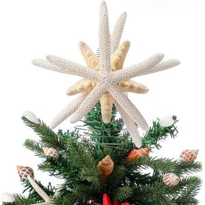 Demissle Natural Starfish Tree Topper Beach Christmas Tree Topper 6 Inch Starfish Treetop Decoration Coastal Christmas Holiday Decoration for Sea Beach Themed Xmas Home Decor
