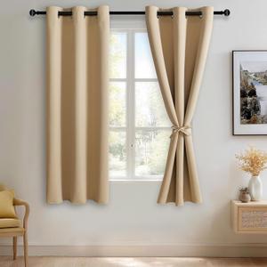 JIUZHEN Beige Blackout Curtains for Bedroom - Light Blocking and Noise Reducing Grommet Curtains for Living Room Darkening Curtains, Set of 2 Window Curtain Panels, 38 x 63 Inch Length