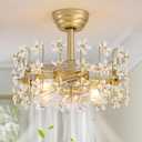 Modern Gold Crystal Fandelier Ceiling Fans with Lights and Remote,Chandelier Fan for Girl's Bedroom,Living Room