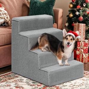 YITAHOME 4-Tier Dog Steps for Beds and Couches 20" H, Non-Slip Foam Pet Stairs with Washable Cover, PP Support Boards for Small and Senior Dogs (Gray, 24" L x 15" W) (Grey 02)