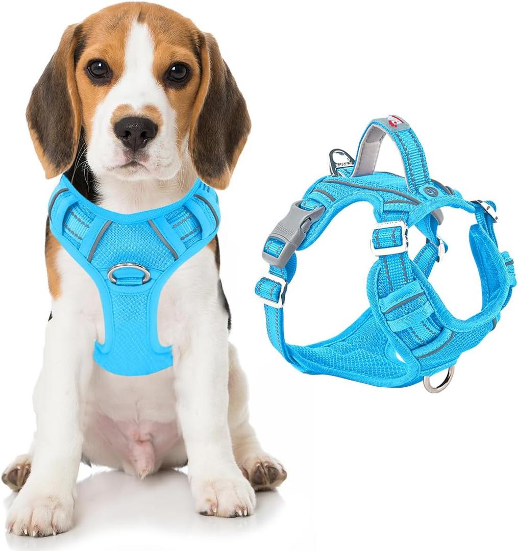 BARKBAY Dog Harness No Pull with ID Tag Pocket - Heavy Duty, Reflective, Easy Control for Large Dogs(Blue,M) (Medium(Chest:22.5-28"))