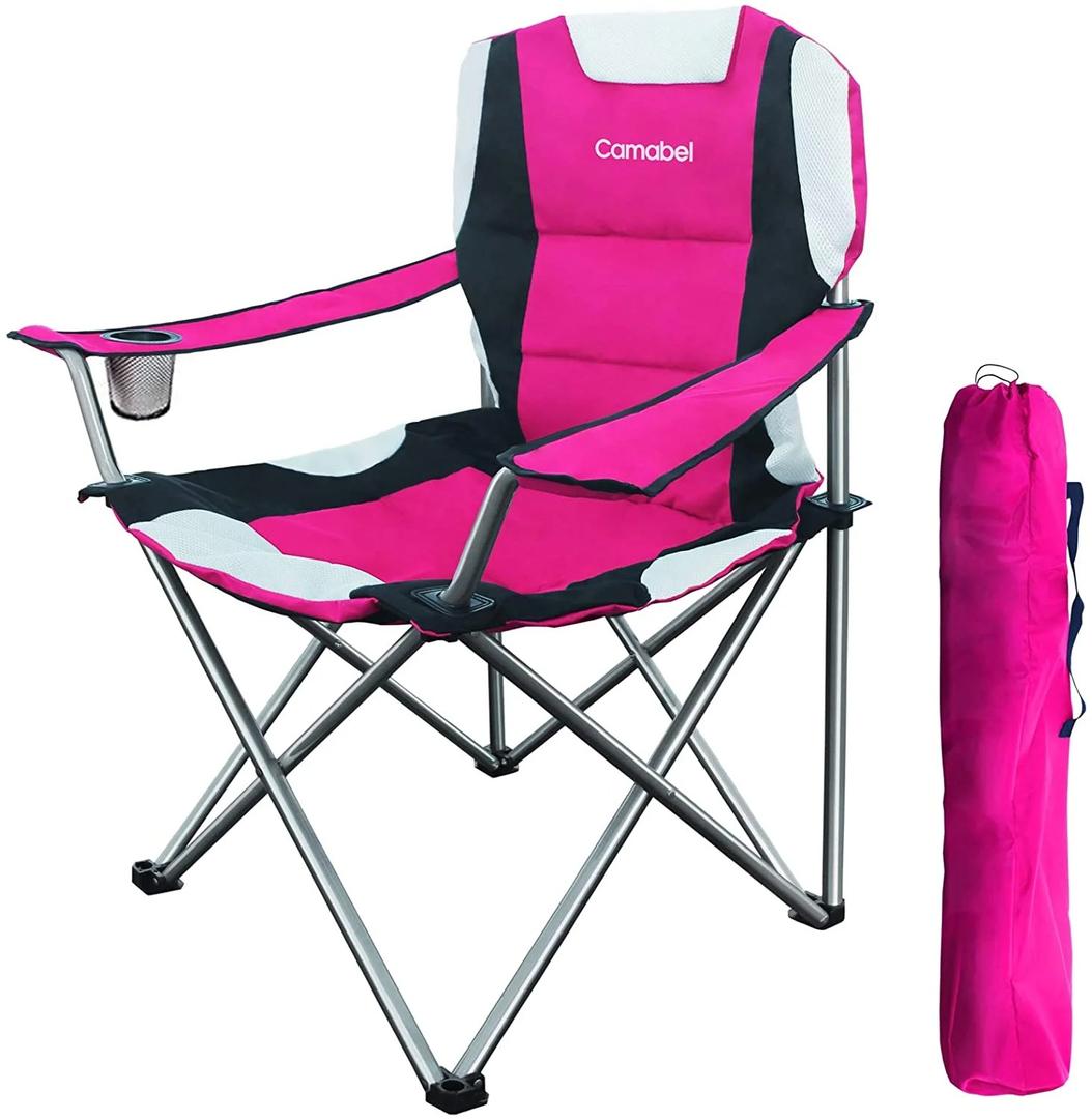 Camabel Folding Camping Chairs Outdoor Lawn Chair Padded Sports Lightweight Foldable Chairs (Pink)