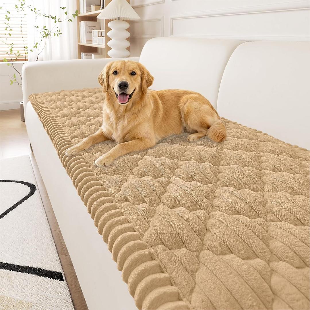 Smiry Pet Couch Covers for Dogs Washable, Non-Slip Fuzzy Couch Covers for 3 Cushion Sofa Pet Friendly, Soft Thick Furniture Protector Sofa Slipcover Mat for Dogs (Camel, 27.6" x 59")