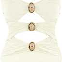 QJQ Women's One Piece Swimsuit Tummy Control Cut Out Color Block Adjustable Straps Slimming Bathing Suit (Large, White)