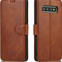 QLTYPRI for Samsung Galaxy S10e Case Premium PU Leather Simple Wallet Case TPU Bumper Card Slots Kickstand Magnetic Closure Shockproof Flip Cover for Galaxy S10e - Brown