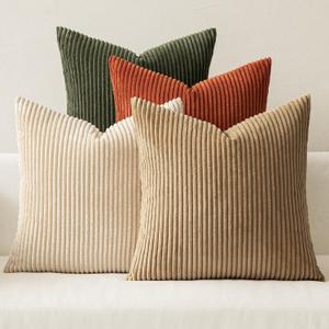 MIULEE Boho Farmhouse Throw Pillow Covers 18x18 Inch Set of 4 Rustic Modern Neutral Cushion Covers Soft Corduroy Nordic Home Decor for Couch Bed Sofa Living Room Rust-Olive Green