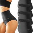 FINETOO Tummy Control Underwear for Women High Waisted Nylon Brief No Show Womens Bikini Seamless Panties, 4 Pack, (Small, Black)